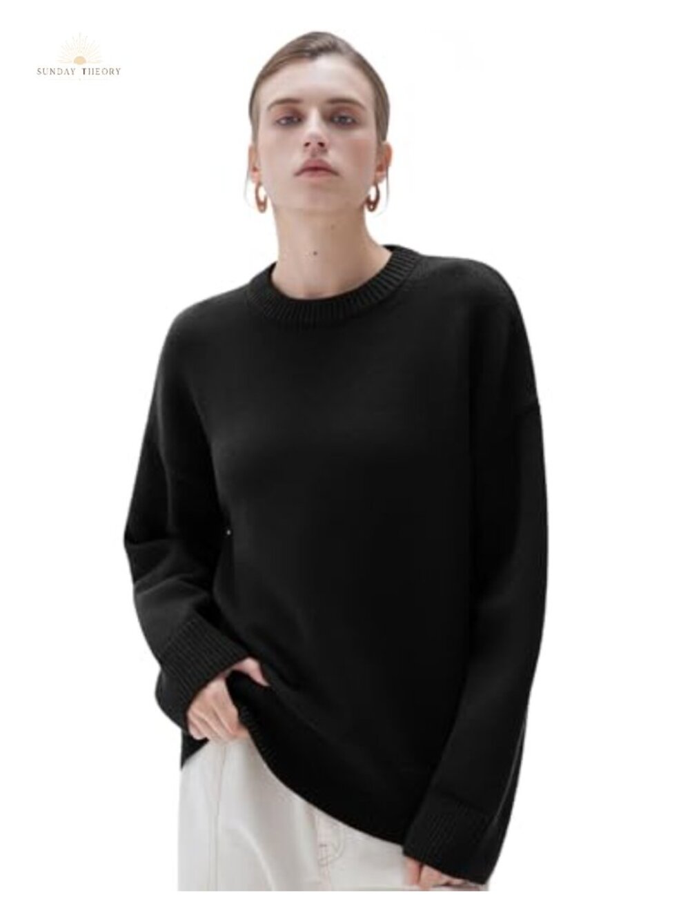 Cashmere Blend Oversized Crew Neck Long Sleeve Pullover Sweater
